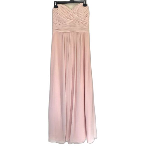 Bill Levkoff Bridesmaid's Dress Strapless Sweetheart Chiffon‎ Gown Pink Size 12 - Picture 1 of 7